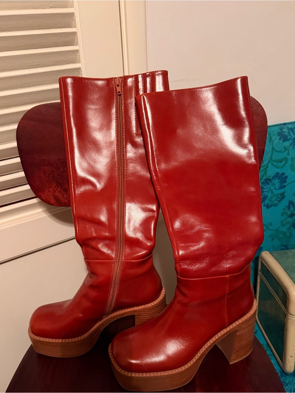 Jeffrey Campbell Cognac Leather Platform Mid-Calf Boots - Picture 2 of 6
